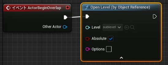 ブループリントでOpen Levelノードを接続する